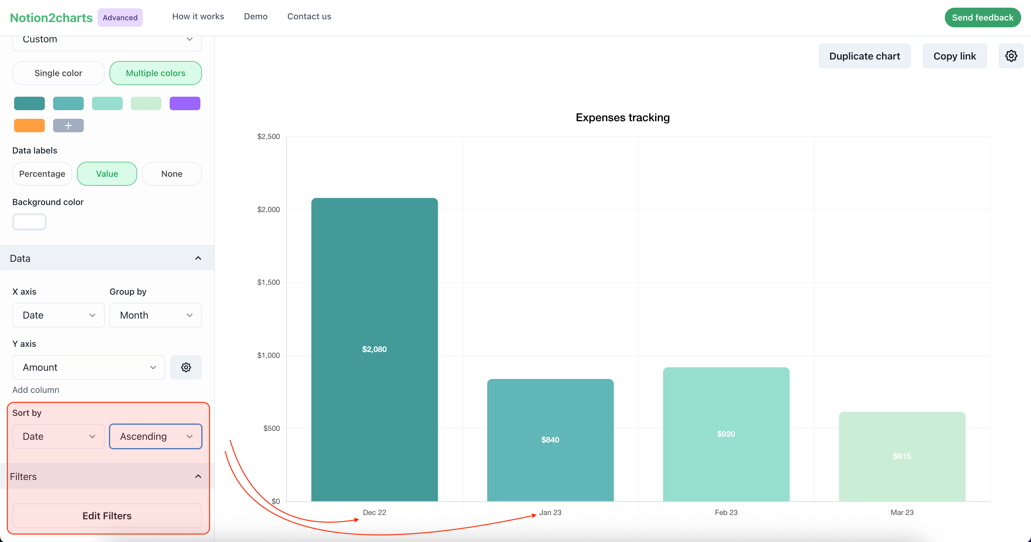 Adding filters and sorts in ChartBase