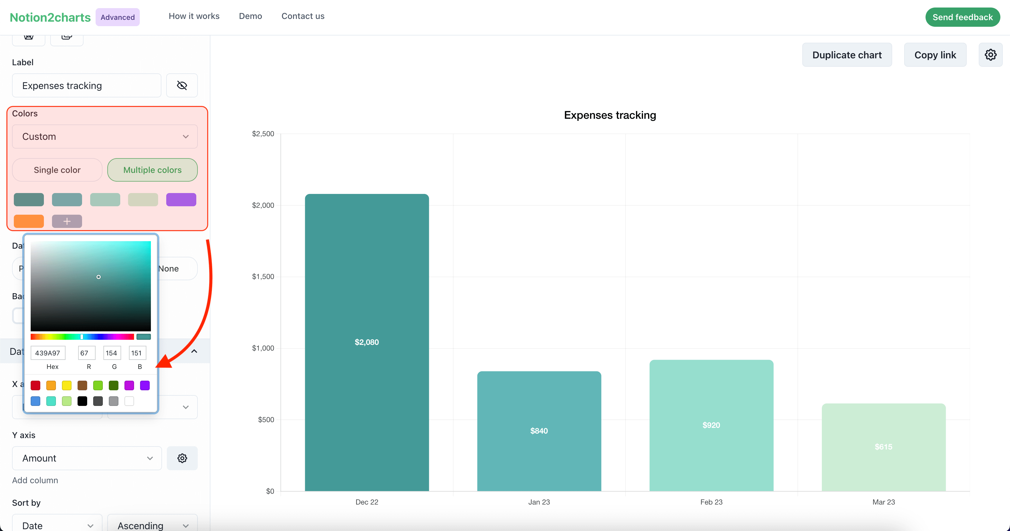 Customizing chart colors in Notion2Charts